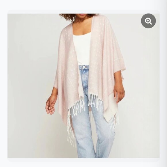 NWT GENTLE FAWN Hermosa Cardigan Womens M/L Pink Poncho Kimono Fringed Lagenlook - Picture 2 of 12